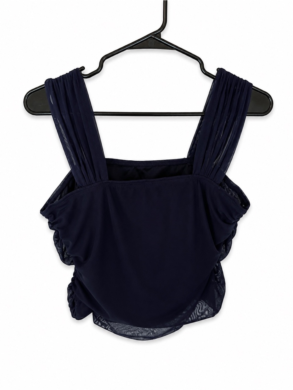 NWT Soly Hux Navy Mesh Ruched Crop Top Wide Strap Square Neck L